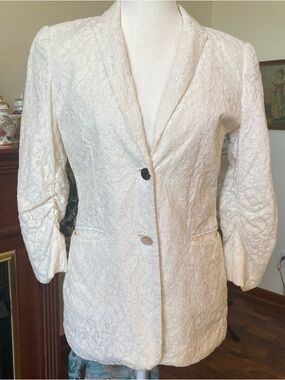 Calvin Klein Ivory Lace Blazer Jacket Ruched Sleeve Size 6